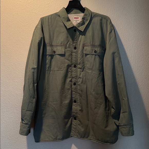 Vintage Levi's Men Sherpa‎ lined Jacket Green Ripstop Chore Barn Workwear - Picture 1 of 4